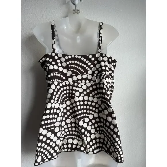 Y2K Babydoll Empire Waist Size L Festival Tank Top Brown Cream Polka Dot by INC - Picture 4 of 6